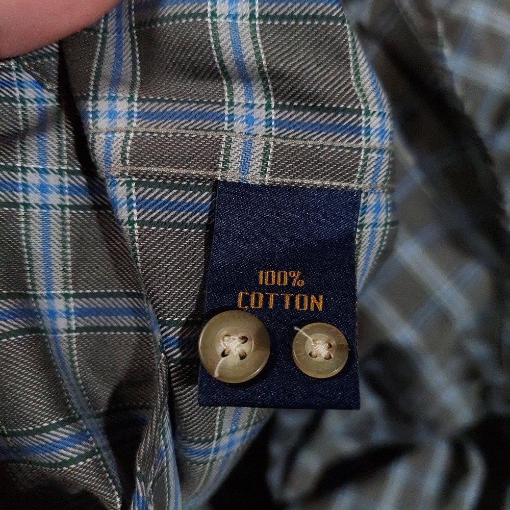 Henry Jacobson Shirt Mens Large‎ Gray Blue Plaid Cotton Long Sleeve Button Front - Picture 11 of 13